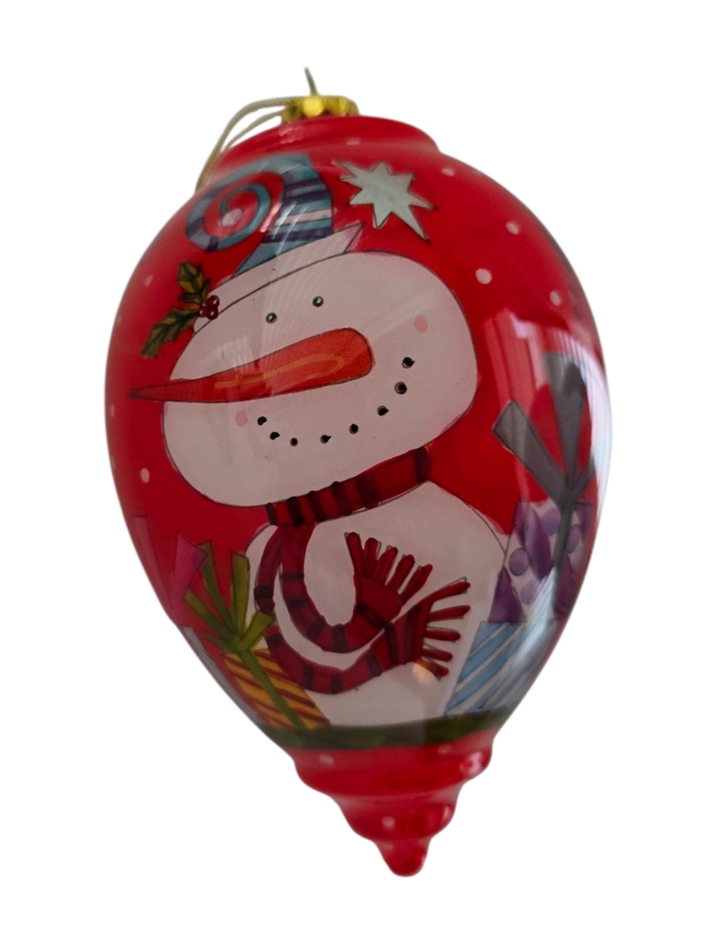 Pier 1 Hand Painted Glass Christmas Ornament – Snowman Holiday Red Vintage Decor - Picture 3 of 9